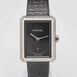 Chanel Black Tweed Metal and Diamonds Quartz Watch